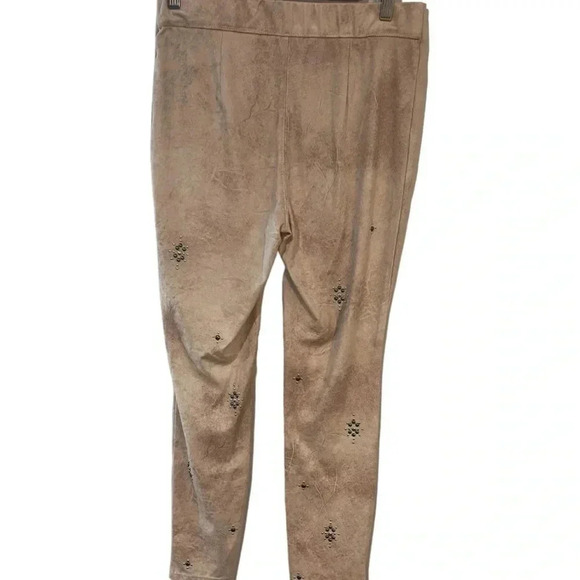 Free People faux suede mauve/brown leggings embellished EUC guessing Size L - Picture 3 of 11